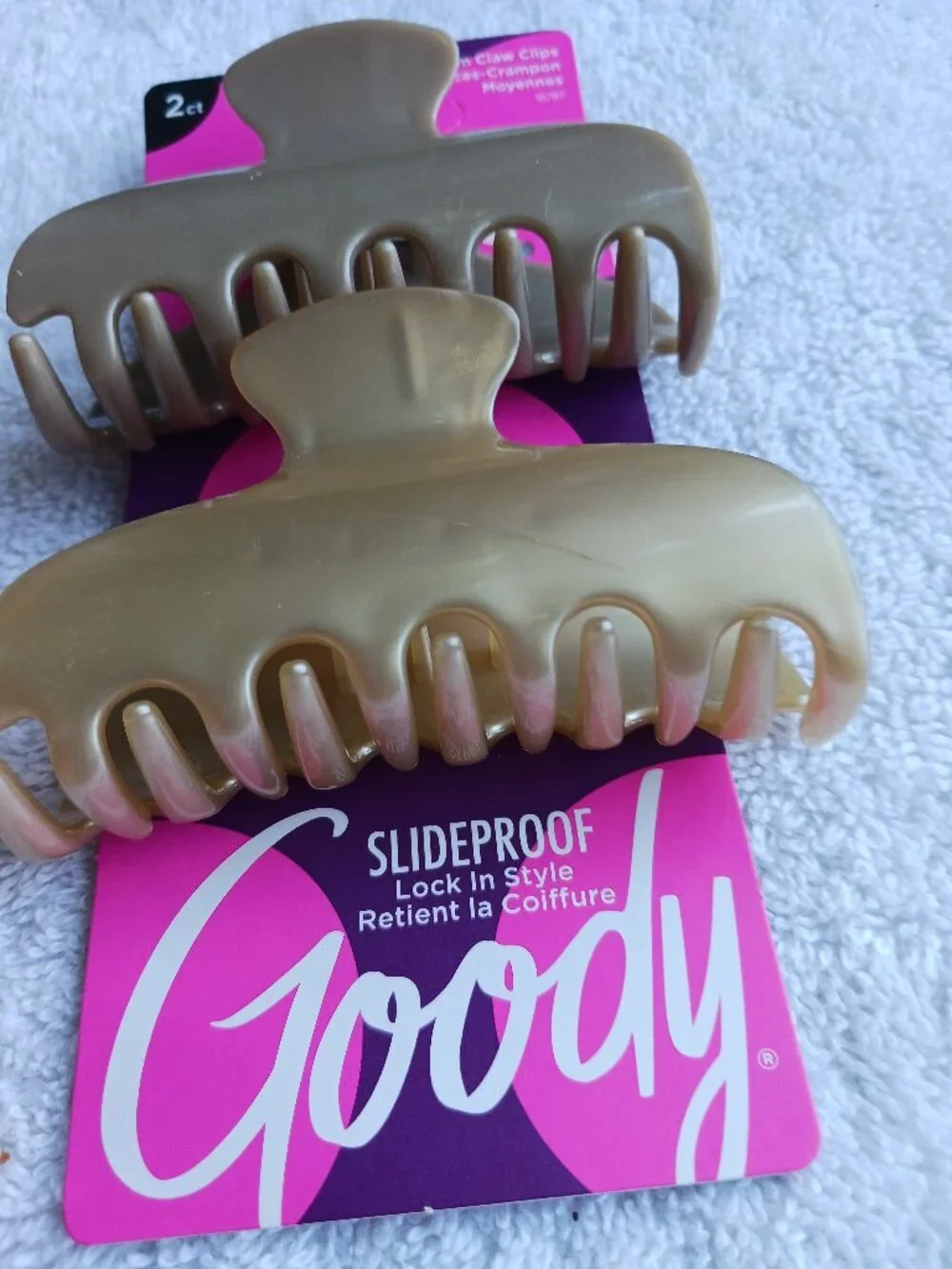 2 Goody Slideproof Inner Teeth Medium Claw Clips Hair Jaw Plastic GoldTan Blonde